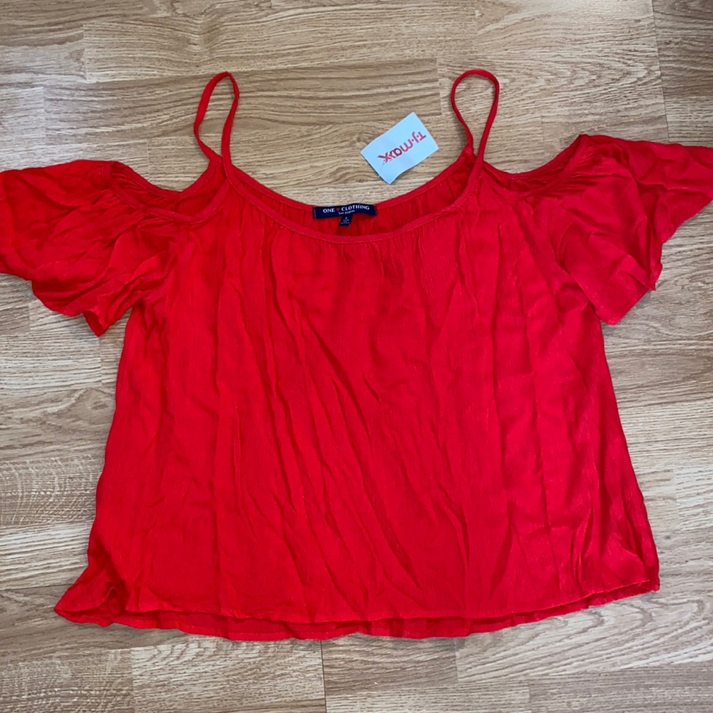 Vibrant red flowy off the shoulder top